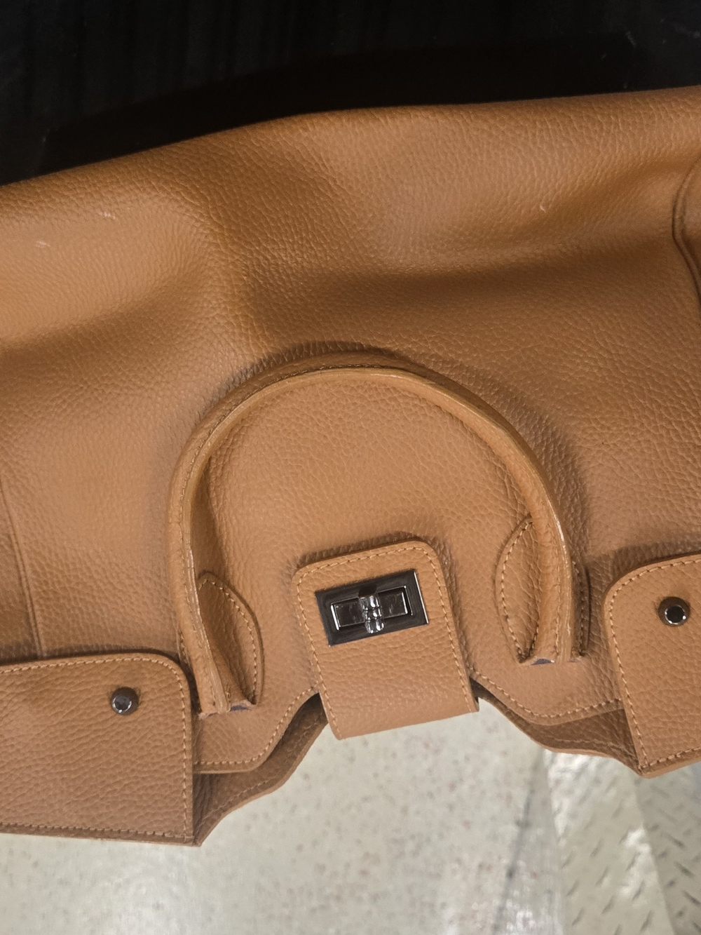 Anna Luchini Tan Pebbled Leather Satchel Shoulder Bag
